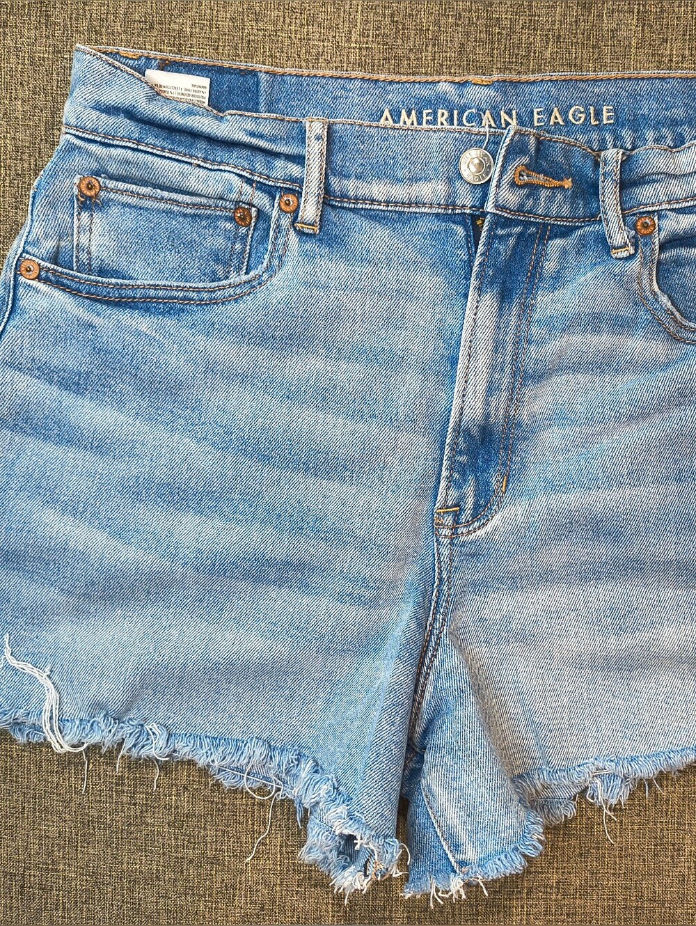 American Eagle Light Blue Stretch Denim Shorts 90s Boyfriend Fit Highest Rise